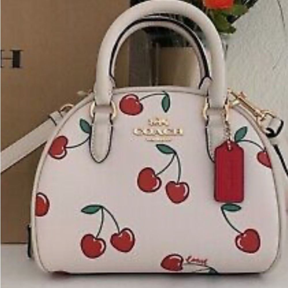 NWT Coach CF421 Sydney Satchel with Heart CherryPrint in Chalk